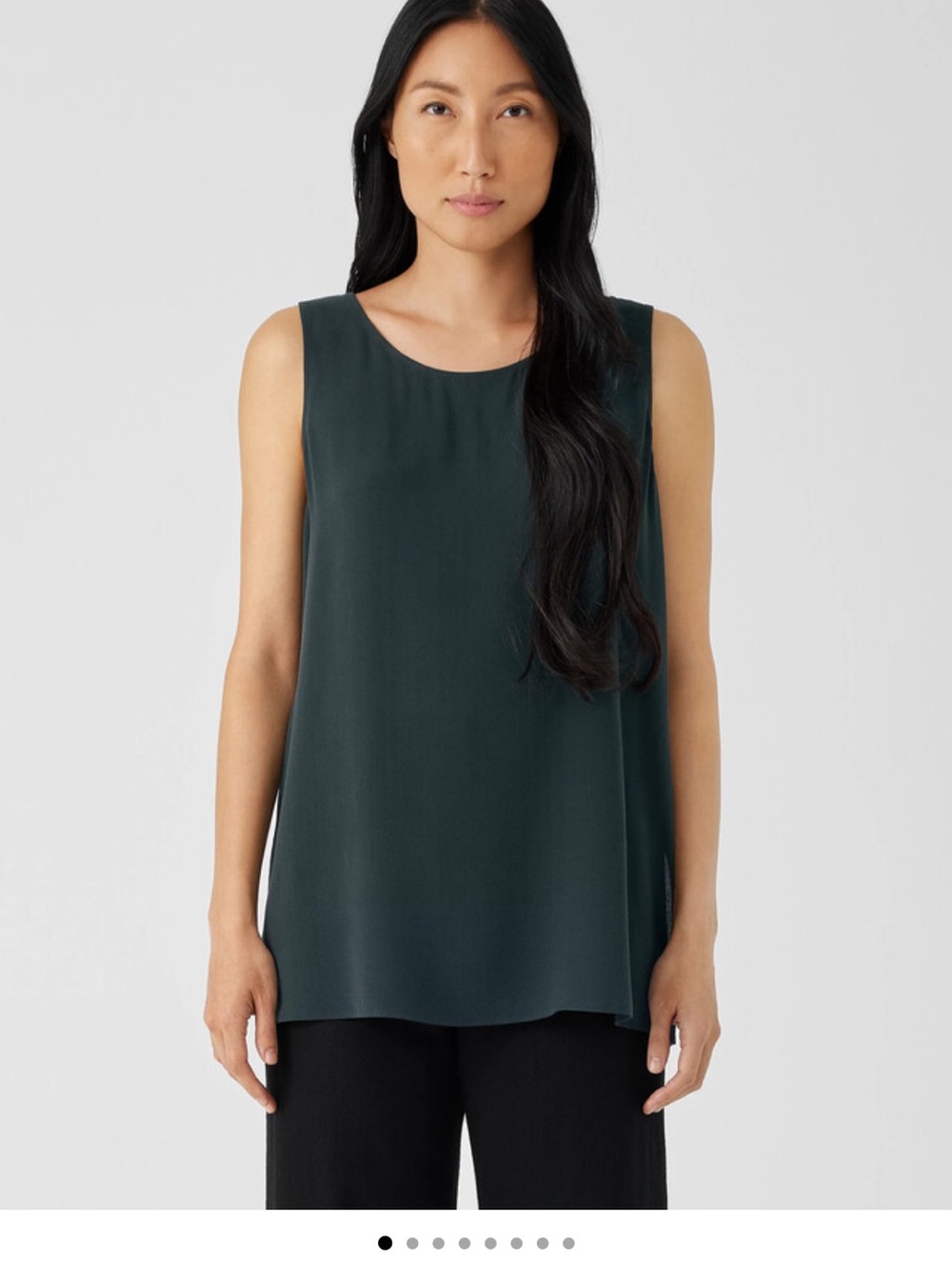 EILEEN FISHER silk georgette crepe ballet neck tank top in Green $218